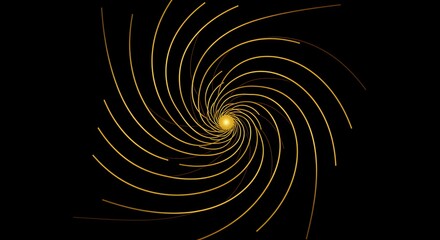 Fototapete - Abstract golden spiral illustration against a black background, radiating from a central point.