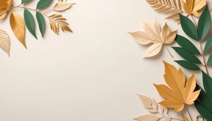 Poster - Fall leaf arrangement studio setting close-up photography minimalist background natural colors seasonal decor