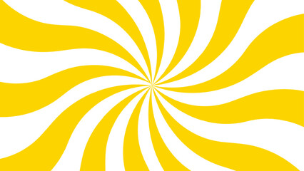 Aufkleber - Abstract energetic spiral burst design with alternating curved yellow and white wave. Smooth, twisting shapes with dynamic pinwheel effect, emphasizing motion and rotation. Retro, pop, promotional
