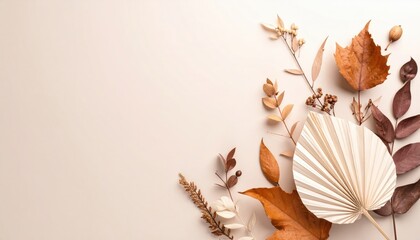Poster - Autumn leaves arrangement studio photography minimalist close-up nature's beauty in fall colors