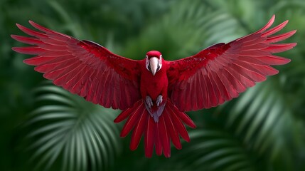 Poster - exotic parrot spreading wings with tropical jungle background