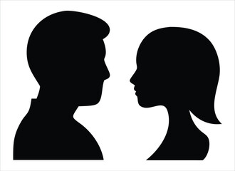 Poster - A striking black silhouette of a man and woman facing each other, representing connection, conversation, and relationships in a minimalist graphic style. 