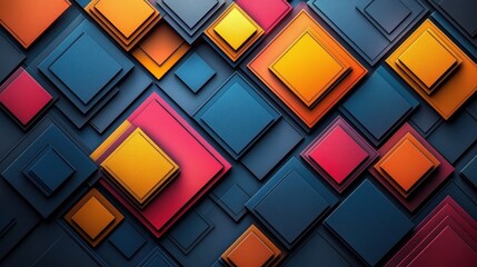 Leinwandbilder - Geometric Squares Pattern, Modern 3D Design with Vibrant Color Palette