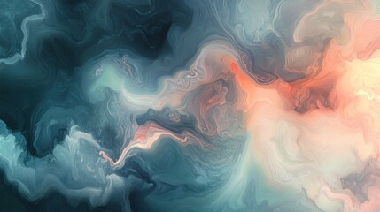 Poster - Abstract Swirls of Color, A Harmonious Blend of Teal and Peach Hues