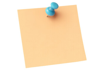 Aufkleber - Orange sticky note pinned by blue pushpin, highlighting key information against clean transparent surface with minimalist design approach