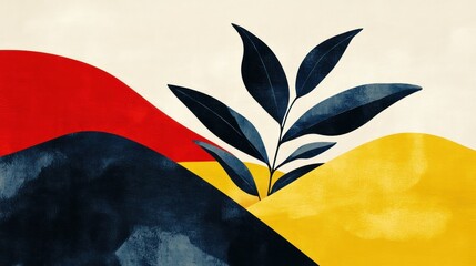 Poster - Abstract nature illustration with plant and colorful minimalist background