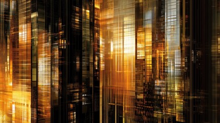 Leinwandbilder - Golden Abstract Urban Landscape, A Mesmerizing Digital Illustration