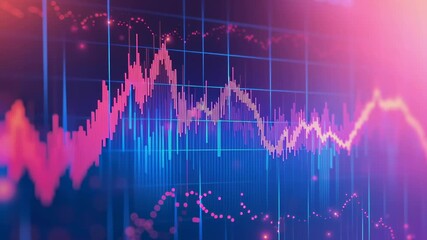 Aufkleber - A graph with a pink and blue background and a red line. The graph is showing a downward trend