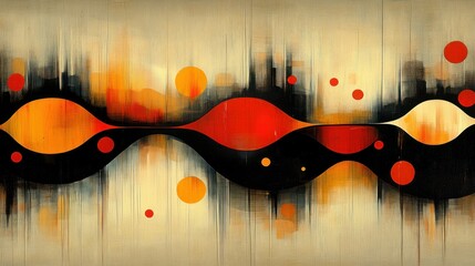 Leinwandbilder - Abstract Waves and Circles in Red, Orange, and Black - Modern Art