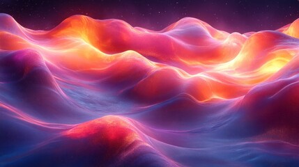 Leinwandbilder - Surreal Cosmic Landscape with Glowing Waves and Distant Stars