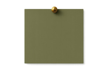 Aufkleber - Lime-green sticky note pinned by golden thumbtack against translucent surface, conveying minimalist communication design
