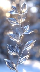 Wall Mural - Silver leaves shimmer against a blurred background with soft, ethereal light