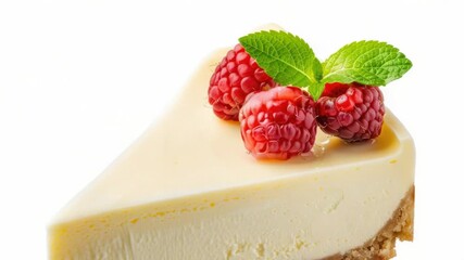 Aufkleber - A slice of creamy cheesecake topped with fresh raspberries, perfect for dessert or special occasion