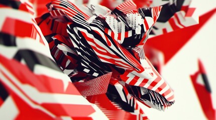 Leinwandbilder - Dynamic Abstract Composition with Bold Red, White and Black Stripes