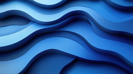 Leinwandbilder - Abstract blue wave pattern with smooth, layered paper effect design
