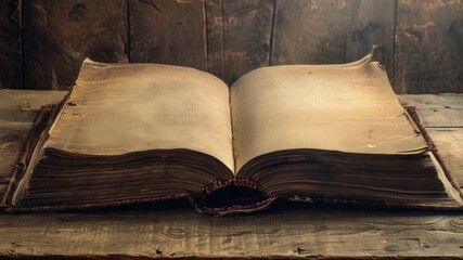 Aufkleber - A book sits on a wooden table, waiting to be read