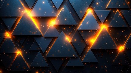 Leinwandbilder - Abstract Triangle Pattern with Golden Light Accents on a Dark Background