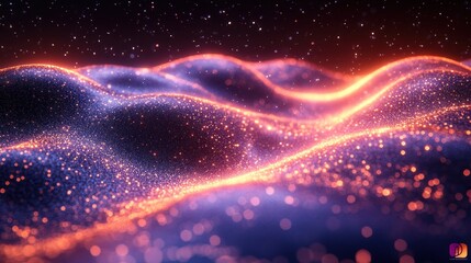 Fototapete - Abstract Glittering Particle Waves with Dynamic Light Display Scenery