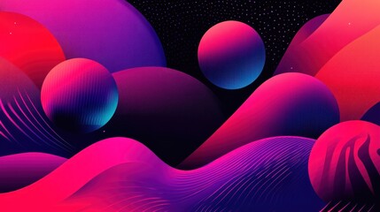 Leinwandbilder - Vibrant cosmic spheres and smooth waves in a surreal landscape