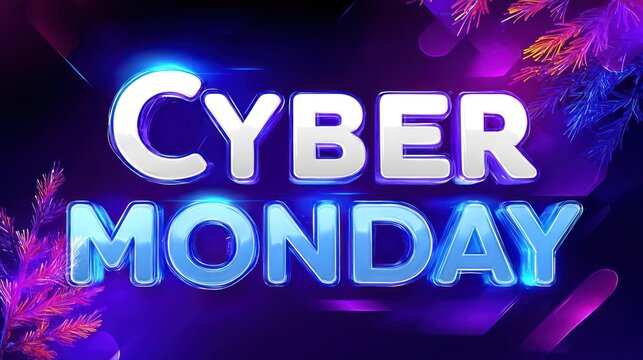 Cyber Monday sale banner with neon glowing text box
