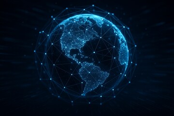Poster - USA Global encrypted cybersecurity network data, security, cloud computing, IOT, AI technology. 3D Illustration Render