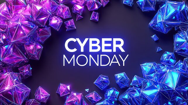 Cyber Monday sale banner with neon glowing text box