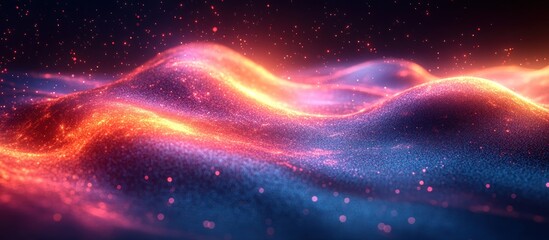 Fototapete - Abstract Glowing Landscape with Sparkling Particle Light Effects