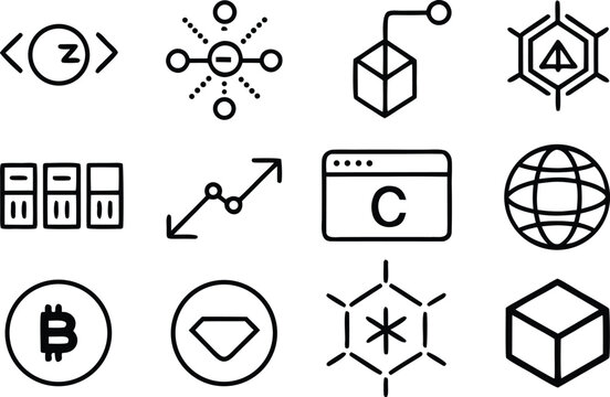Futuristic Icon Set for Web and Blockchain Technology