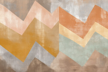 Aufkleber - Abstract chevron pattern with tribal inspiration featuring muted earth tones of orange beige yellow and blue creating textured artistic and modern geometric background