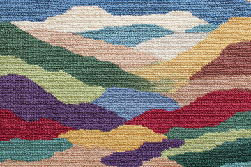 Aufkleber - Abstract weaving pattern mimicking hills at bottom textured fabric colorful landscape green blue red yellow purple artistic creative decorative modern design