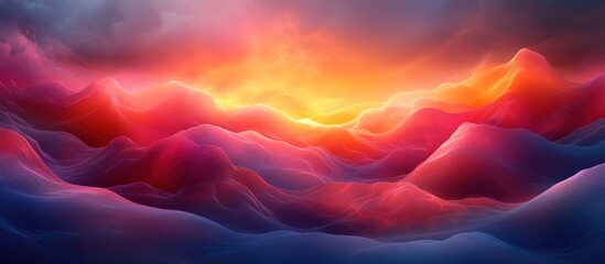 Fototapete - Spectacular Colorful Landscape with Glowing Light and Wavy Forms
