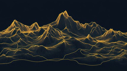 Aufkleber - Abstract Golden Mountain Range Topography with Dark Background