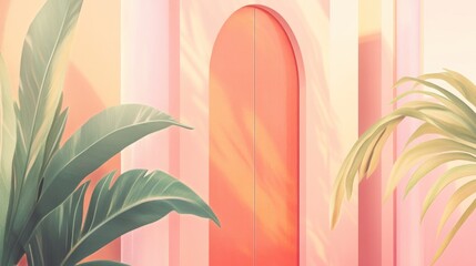 Poster - Architectural Pastel Dream, A Serene Interior with Tropical Touches