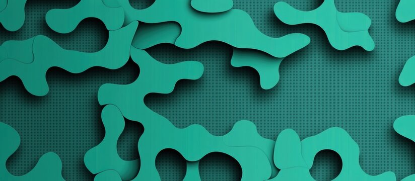 Abstract layered shapes in teal with a dotted background creating a modern design