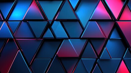 Leinwandbilder - Futuristic Geometric Background with Neon Triangle Patterns in Blue and Pink