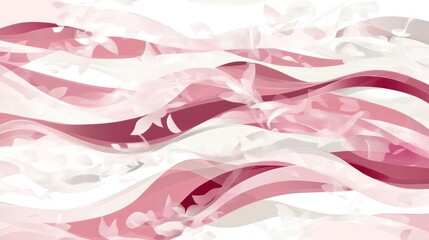 Aufkleber - Delicate Pink and White Abstract Waves with Subtle Floral Accents