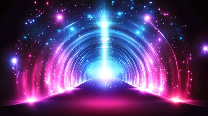 Fototapete - Neon illuminated portal with cosmic sparkles in a vibrant spectrum
