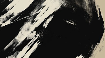 Aufkleber - Dramatic abstract painting with bold black and white brushstrokes