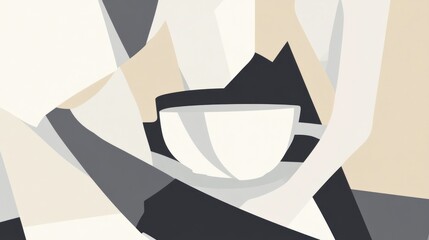 Aufkleber - Minimalist abstract painting of a coffee cup with geometrical shapes