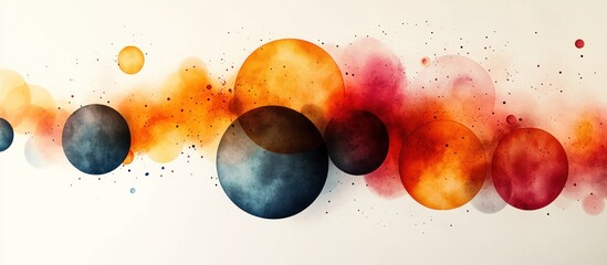 Aufkleber - Abstract watercolor painting of colorful circles with splatters on white