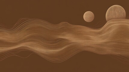 Aufkleber - Abstract brown landscape with wavy lines and circles background