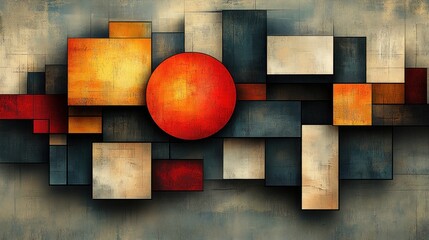 Aufkleber - Geometric Harmony, A Symphony of Shapes and Colors in Abstract Composition