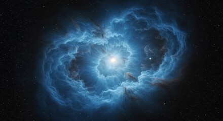 Wall Mural - A celestial vision: bright nebula surrounded by swirling blue clouds in space