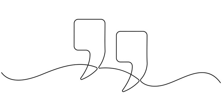 One continuous line of a quote mark drawing, Single continuous line drawing of a quote mark. One continuous line of a quote mark drawing. Vector illustration. 