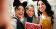 © PP/peopleimages.com - Christmas, business women and selfie in office with gift at festive celebration with POV. Team, portrait and photo of friends with xmas present for holiday, party and laugh with social media post