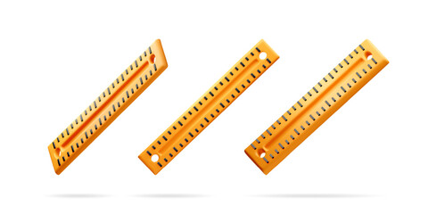Poster - Three yellow ruler 3d icon for measurement, school, and office work. Creative geometry tool concept on white background.