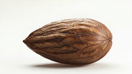Poster - A single nut shell lying on a clean white surface, perfect for use in still life photography or as a symbol of simplicity and elegance