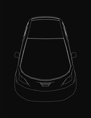 Poster - A small car with a clean white contour stands out against a black background in this minimalist black and white drawing. The bold outline creates a striking contrast.