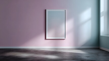 Poster - Soft pastel wall with empty frame in middle