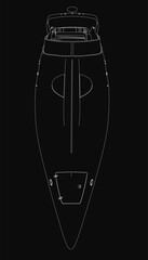 Poster - A sleek speedboat is outlined in crisp white against a deep black background, creating striking contrast. The minimalist contour design emphasizes dynamic movement and modern aesthetics.